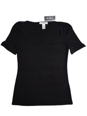 NWT White House Black Market Sweetheart Puff Short Sleeve Black Top Size XXS